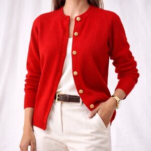 Maus & Hoffman Gold-Button Cashmere Scotland Knit Red Cardigan [size 36/S]